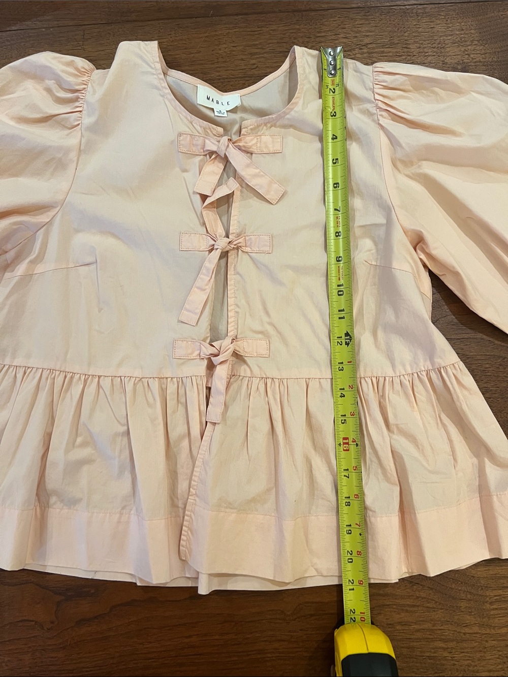 Mable Peplum Blouse with Front Bow Ties and Puff Sleeves size S/M - Picture 10 of 11
